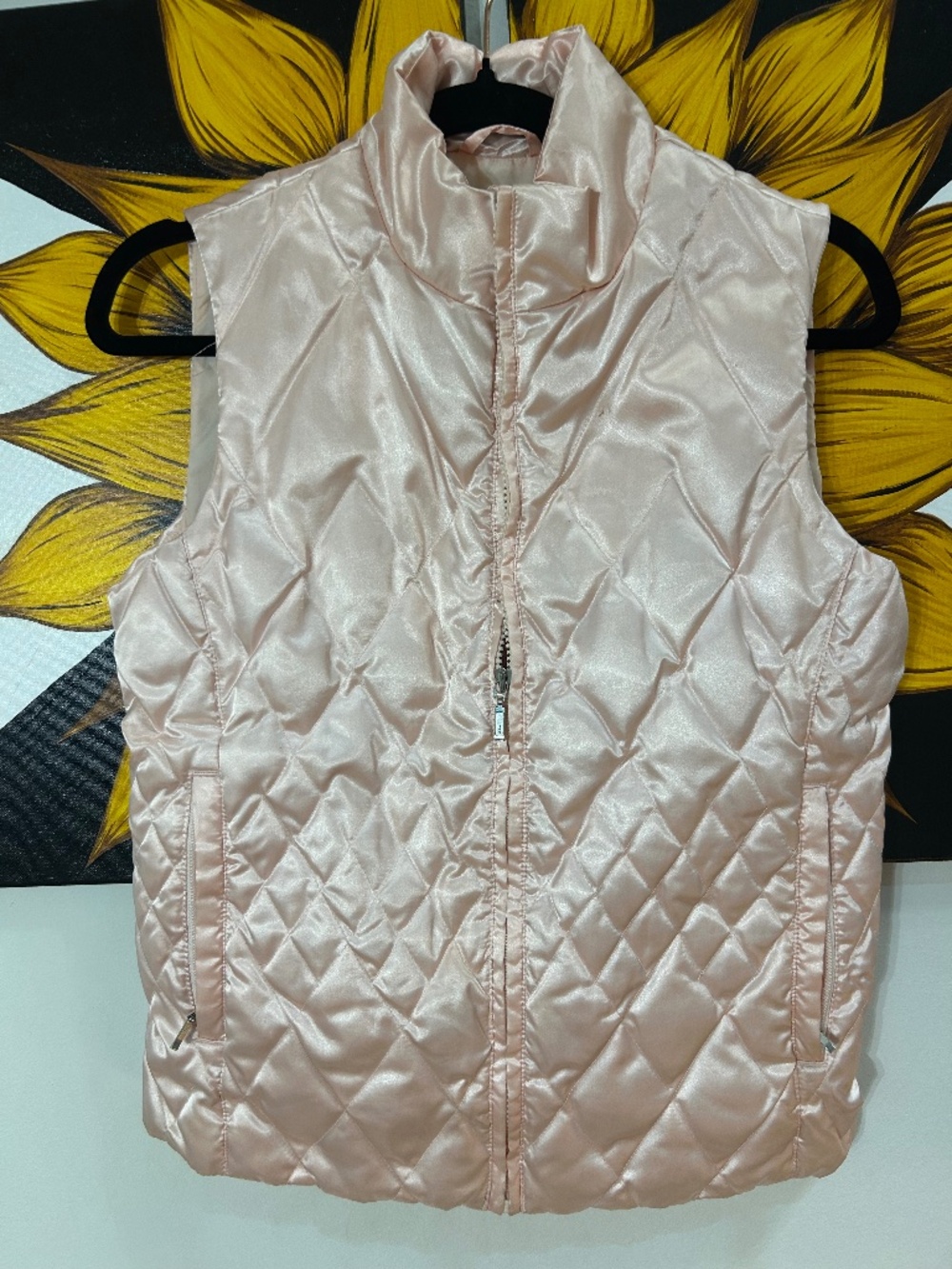 Lands’ End Pink Satin Quilted Puffer Vest Women’s M 10-12